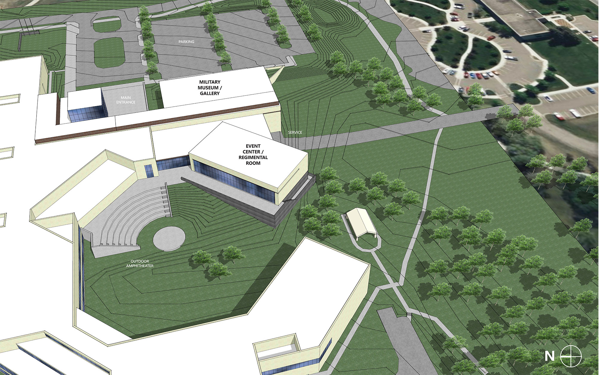 3D rendering of proposed military gallery expansion on the south end of the current ND Heritage Center & State Museum