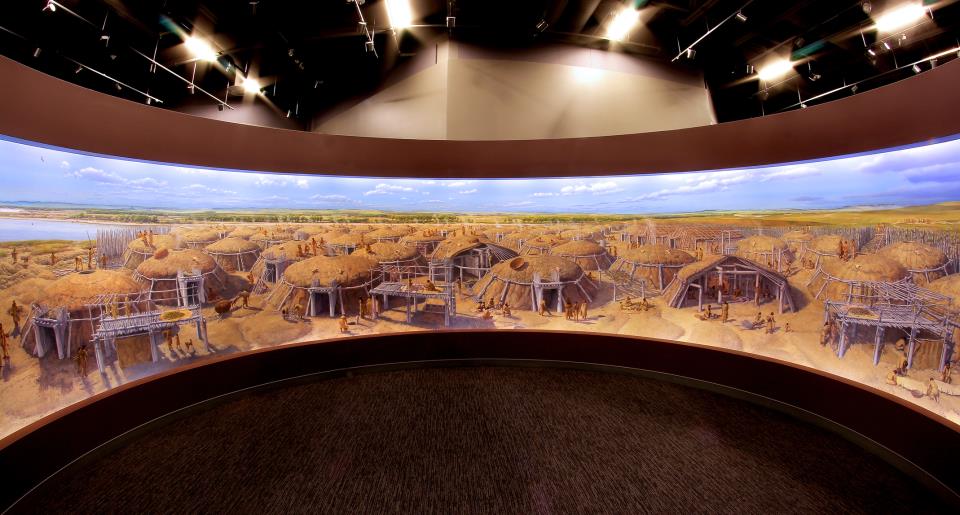 A hand-painted cyclorama of a Mandan Indian village at A.D. 1550
