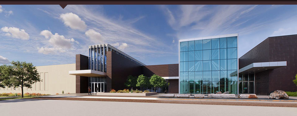 A current building transitions into what it will look like after adding an expansion